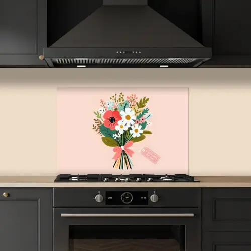 Boeket - Strikje - Kaartje - Quote keuken achterwand spatscherm klein -sfeer1