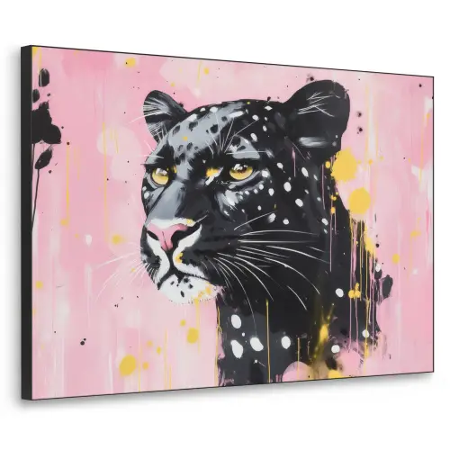 Zwart - Panter - Roze - Abstract Textielframe zwart klein -3d