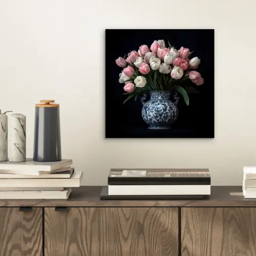 Bloemen - Roze - Tulpen - Vaas aluminium wit klein -sfeer1