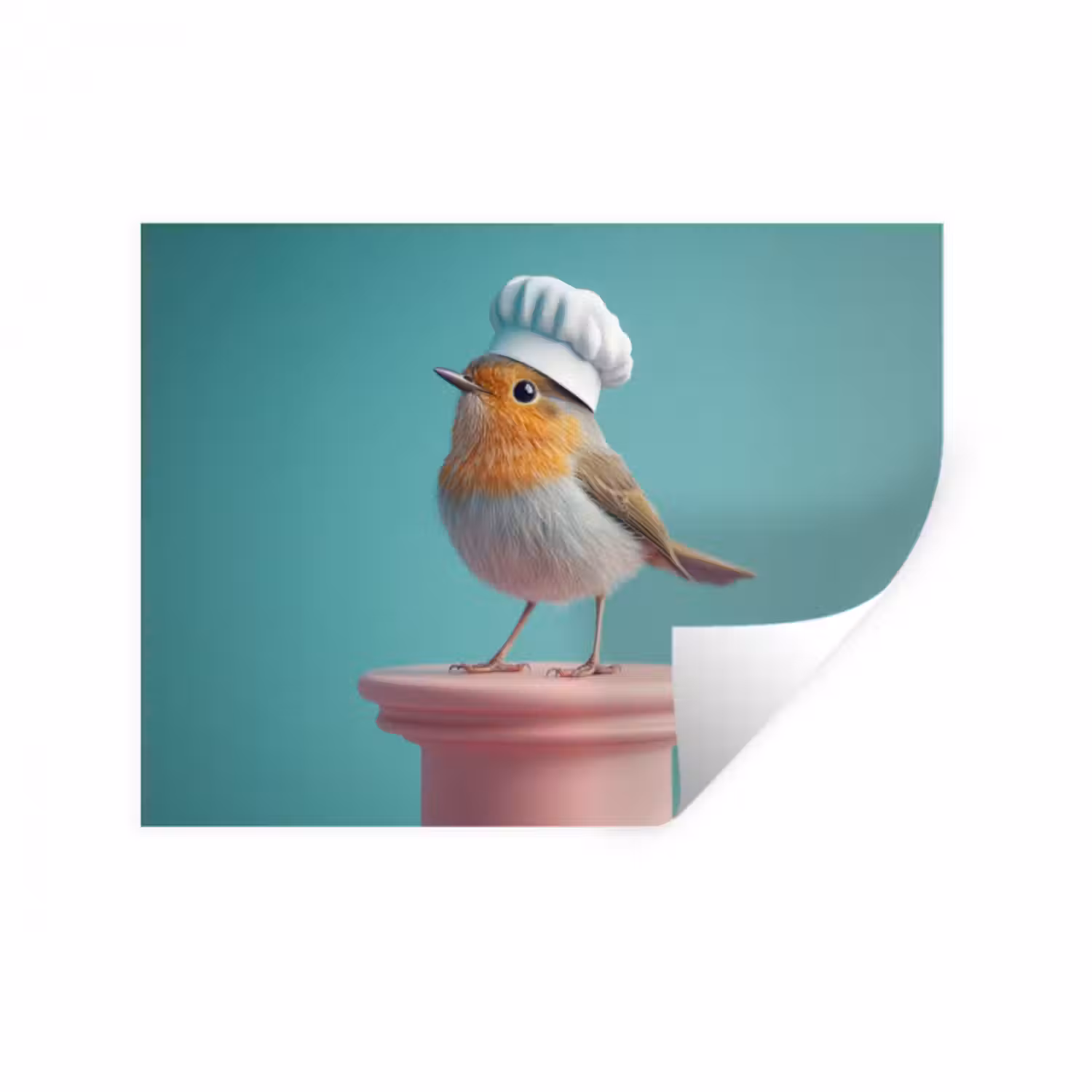 Wandtattoo – Rotkehlchen - Vogel - Kochmütze - Sockel