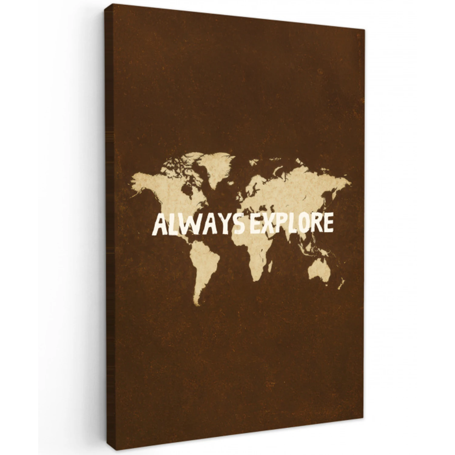 Reizen - Wereldkaart - Bruin Tuinposter op houten frame 2 cm dik middel -3d