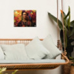 Vrouw - Bloemen - Papegaai - Schilderachtig tuinposter los doek klein -sfeer7