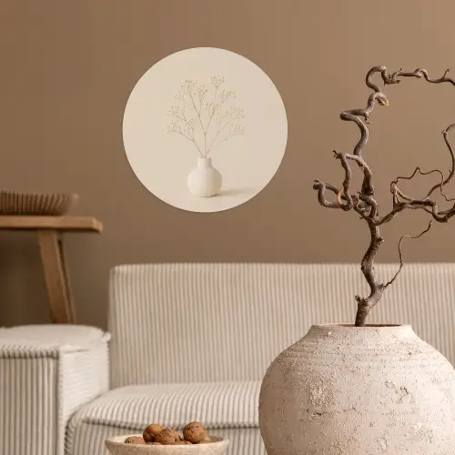 Vaas - Takken - Bloemetjes - Wit Wandcirkel behangsticker klein -sfeer1