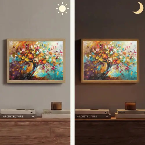 Boom - Abstract - Kleurrijk - Bloemen Light Box met batterij (Wandlamp) middel -sfeer3