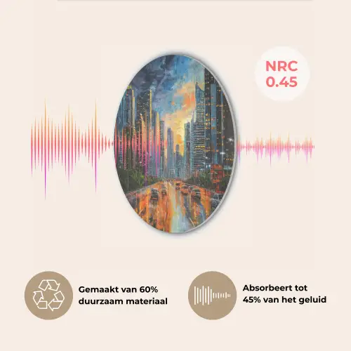 Auto - Skyline - Zon - Blauw Akoestische PET Vilt - Rond klein -USP_NL