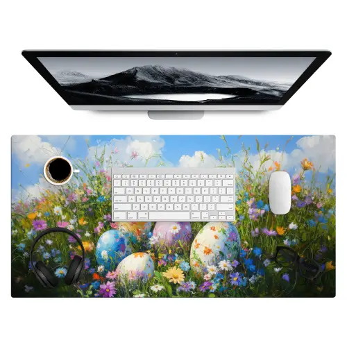 Grasveld - Eieren - Bloemen Muismat XXL klein -3d