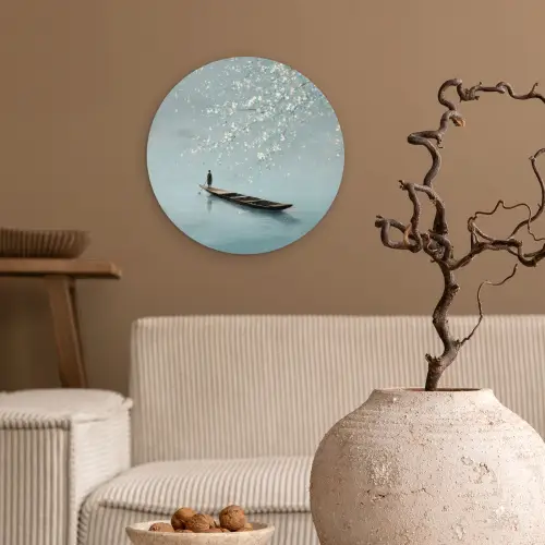 Bloesems - Minimalistisch - Wateroppervlak - Boot Wandcirkel kunststof plaat 5mm dik klein -sfeer1