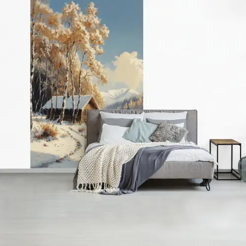 Winter - Sneeuw - Huis - Natuur fotobehang vinyl groot -slaapkamer