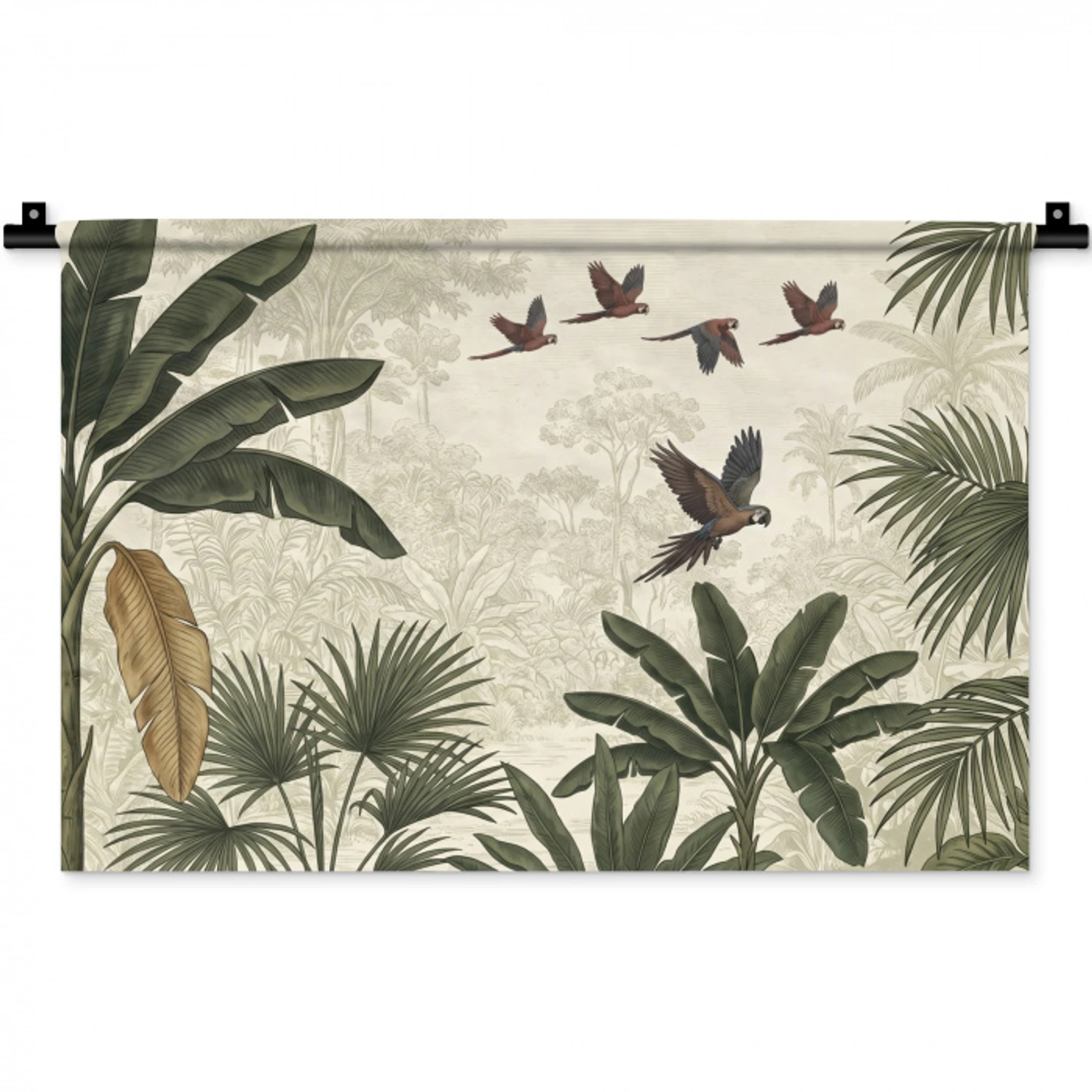 Papagaaien - Jungle - Tropisch - Green Wandkleed katoen klein -zz3d