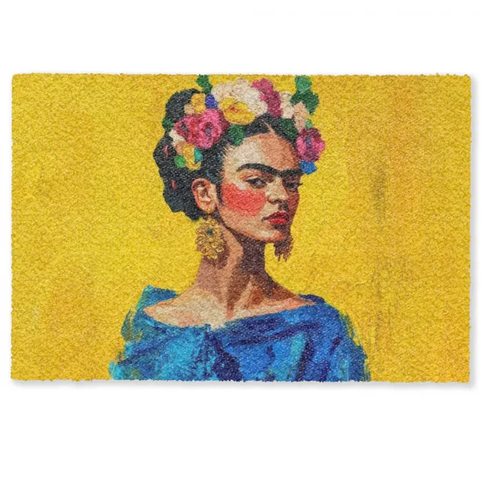 Frida Kahlo - Vrouw - Geel - Blauw - Bloemen Deurmat klein -zkaufland3d