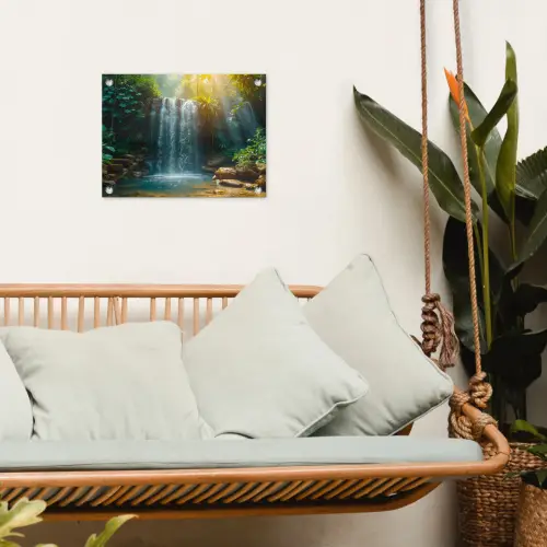 Tropische Waterval in Zonlicht tuinposter los doek klein -sfeer7