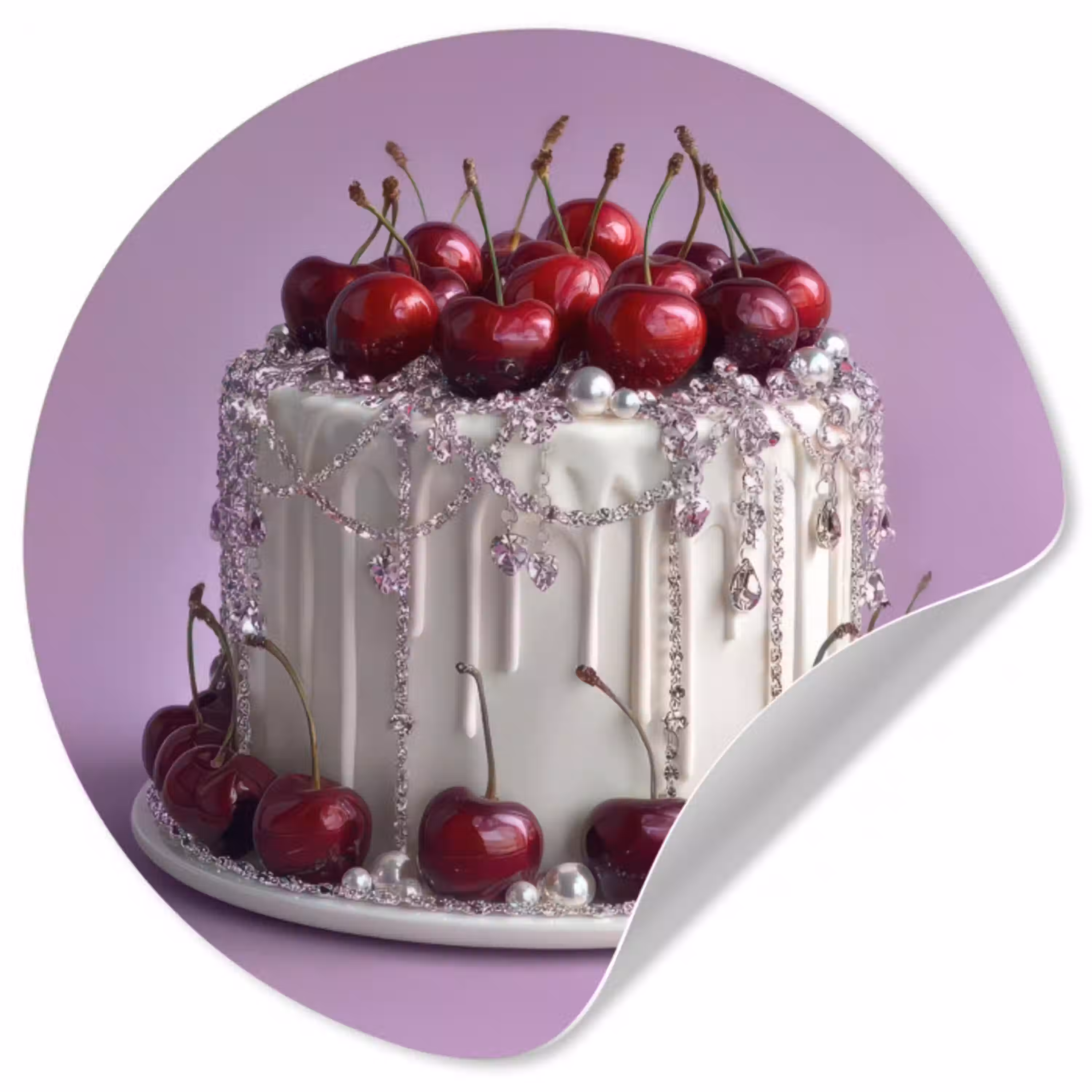 Taart - Kersen - Juwelen - Rood Wandcirkel behangsticker klein -3d