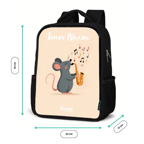 Muis - Saxofoon - Muziek Rugzak - Zwart middel -productfoto_formaten