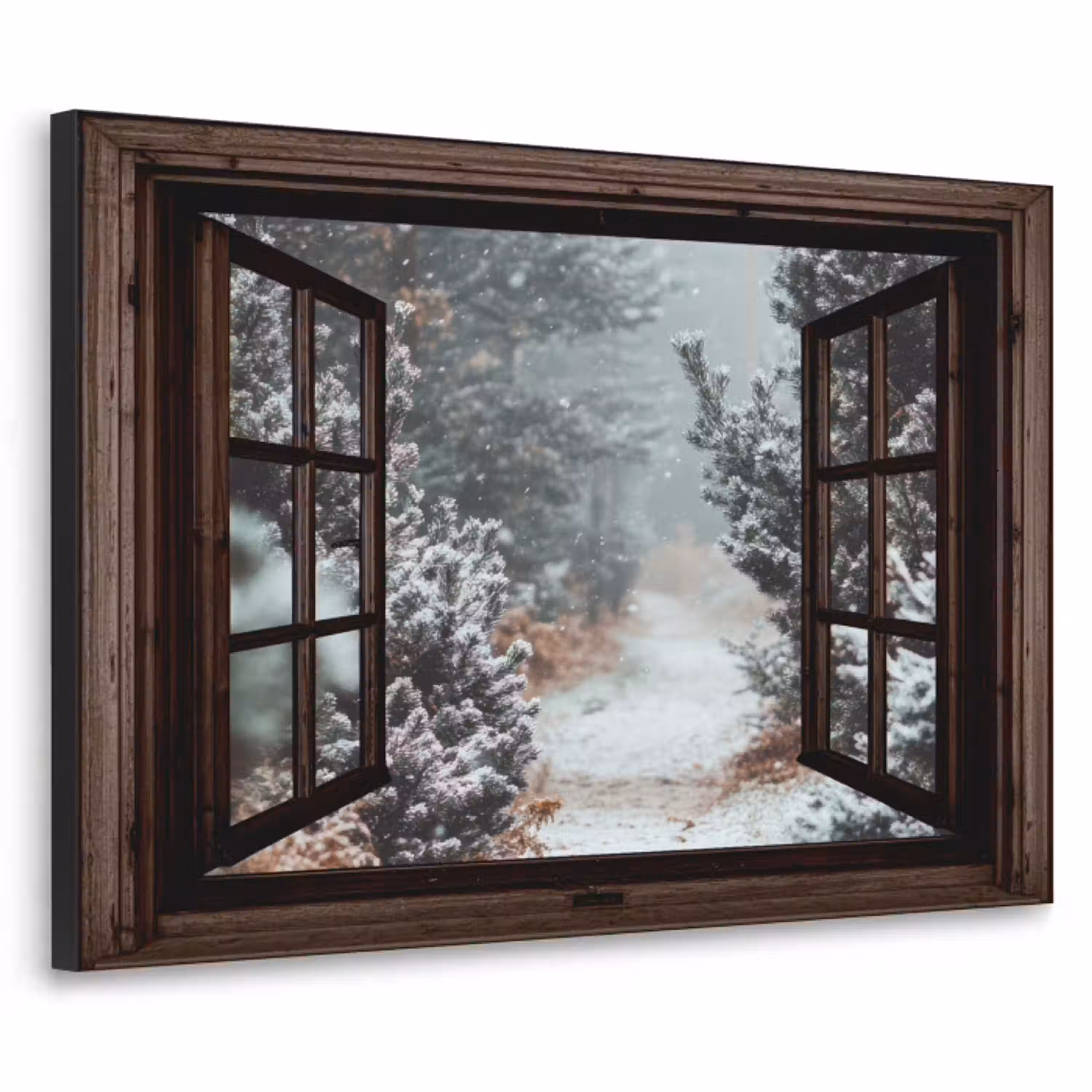 Bos - Winter - Bomen - Natuur - Pad - Doorkijk Textielframe zwart klein -3d