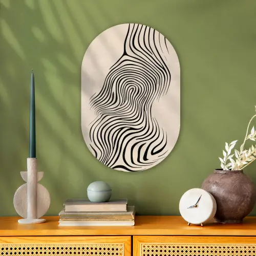 Lijnen - Abstract - Golvend - Zwart Wandcirkel Ovaal Forex klein -sfeer2