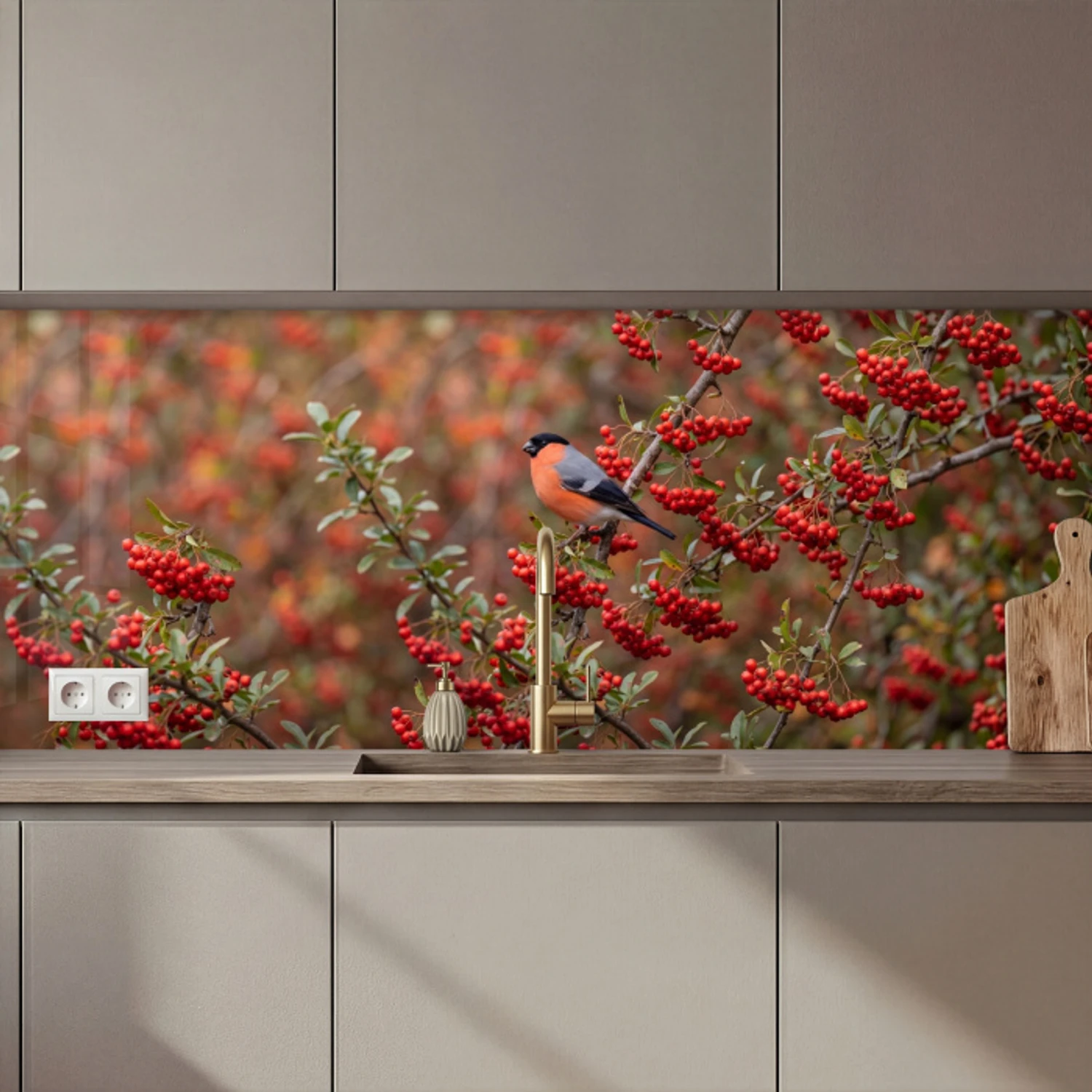 Goudvink - Bessen - Herfst - Natuur - Kleurrijk keuken achterwand 2 middel zz_3dshopping