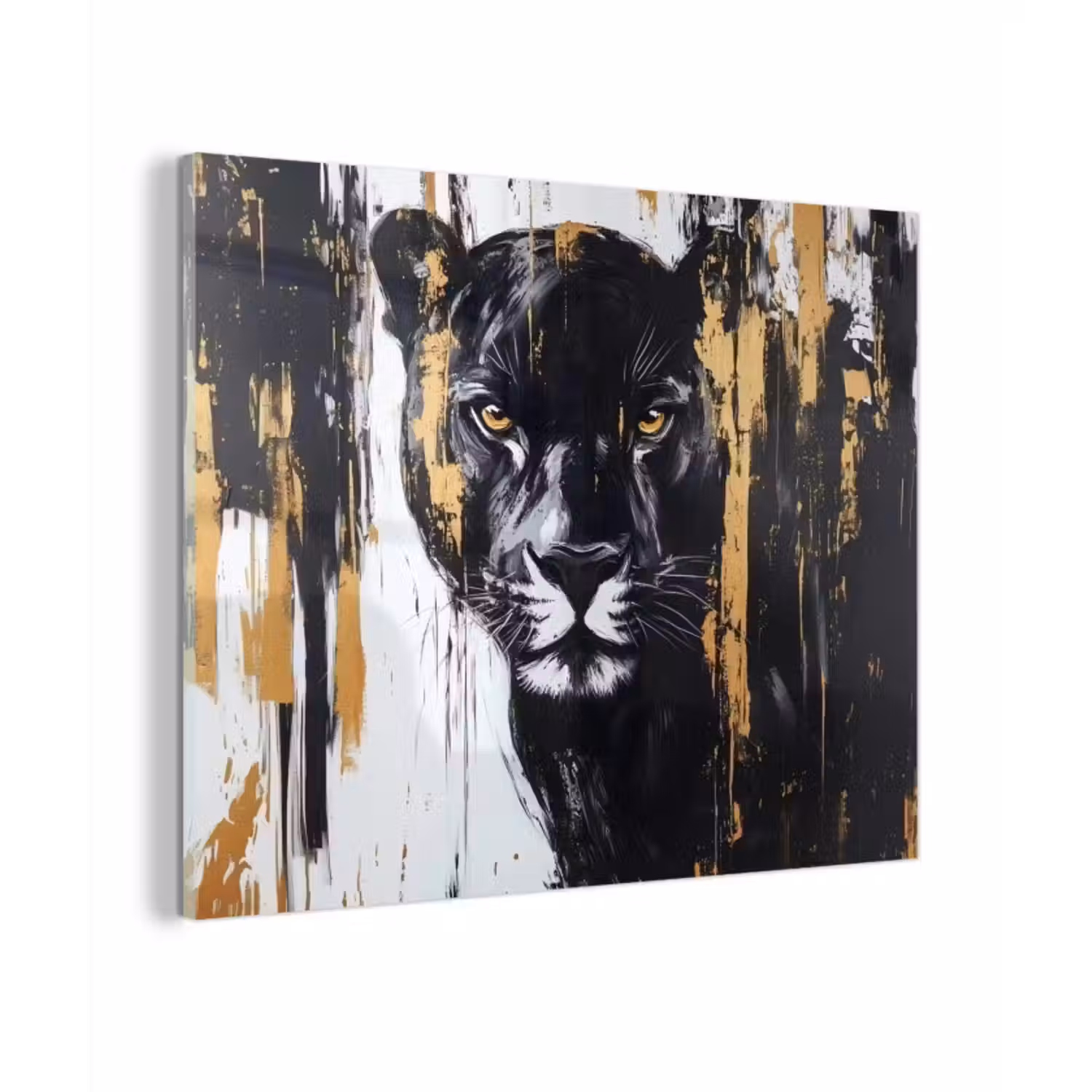 Glas schilderij - Panter - Zwart - Abstract - Verfstreken