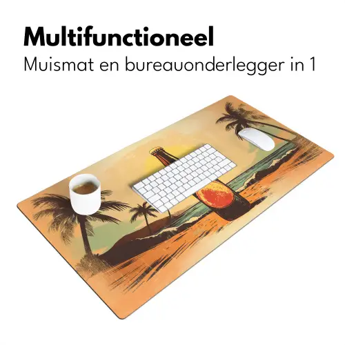 Bierfles - Zonsondergang - Palmbomen - Zee Muismat XXL klein -sfeer4