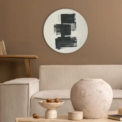 Rechthoeken - Penseelstreken - Abstract - Zwart Akoestische PET Vilt - Rond klein -sfeer1