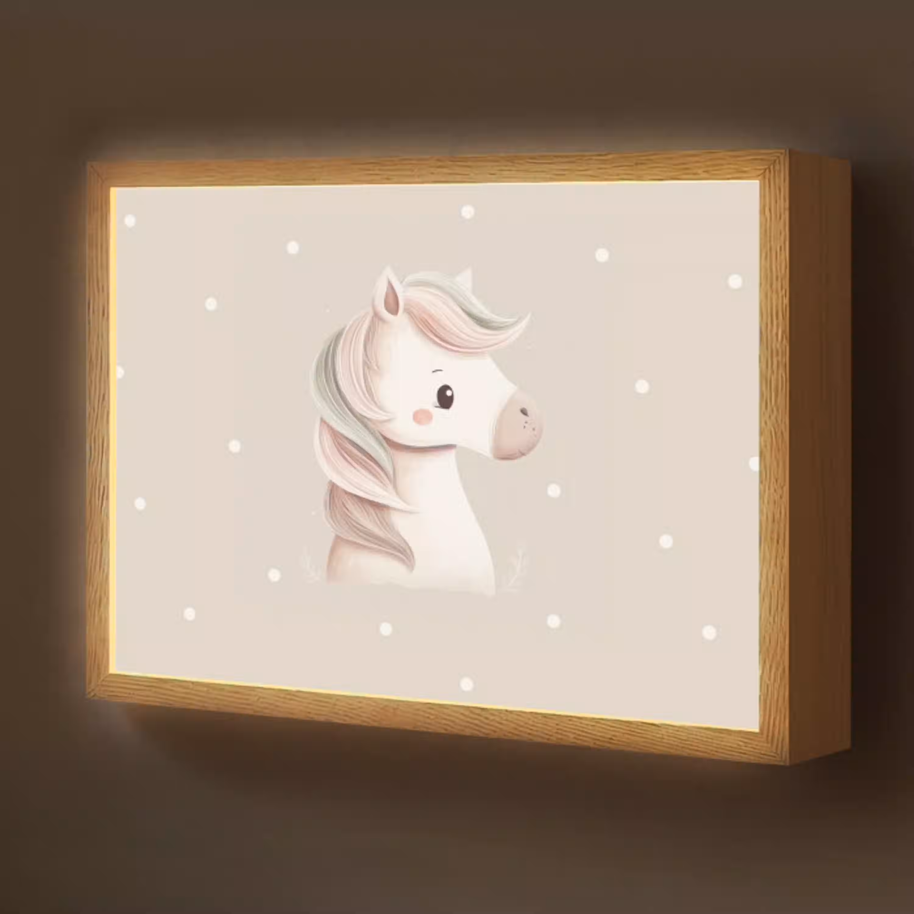 Pony  - Minimalistisch - Pastel - Stippen Light Box met batterij (Wandlamp kind) middel -z3d_website
