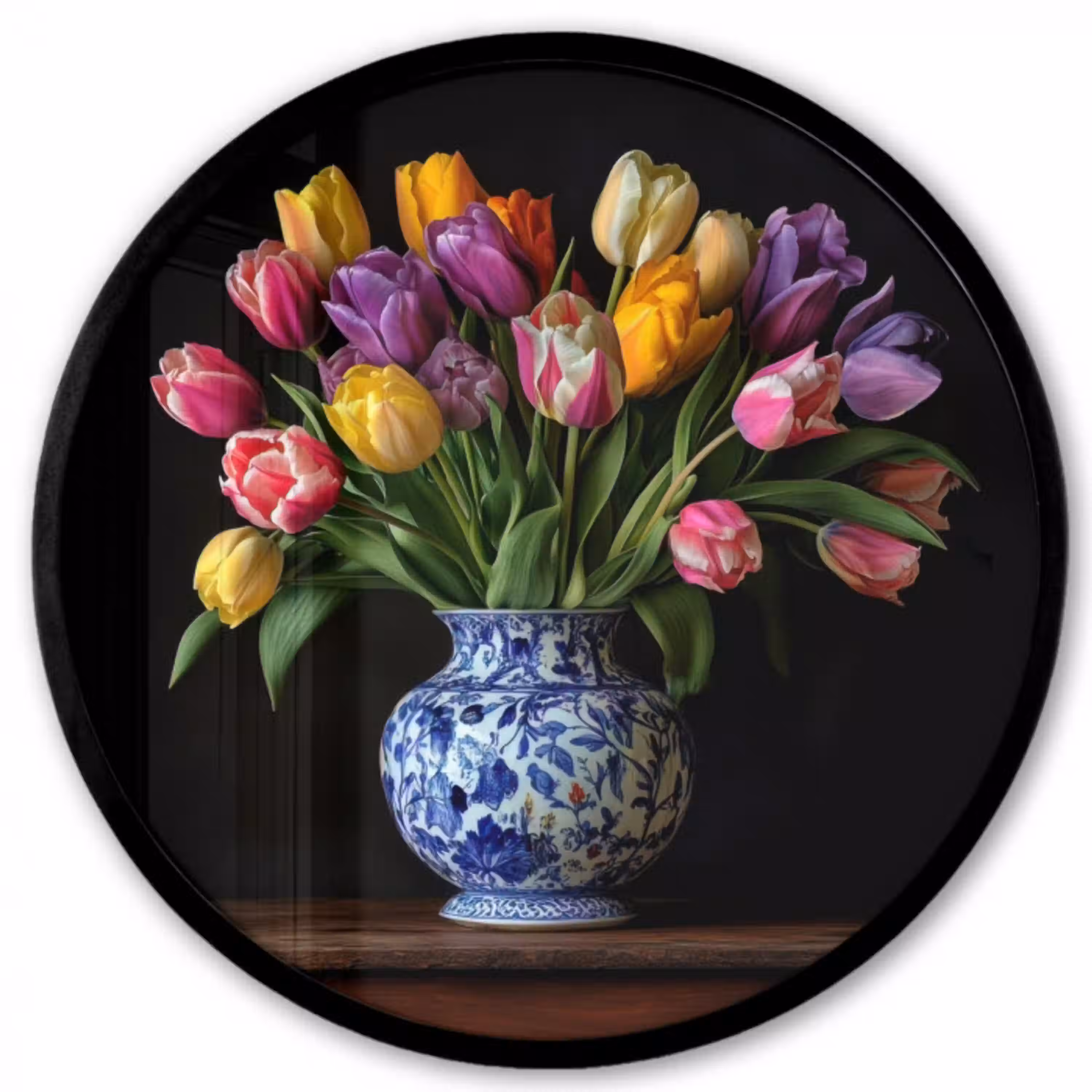 Tulpen - Kleuren - Hout - Vaas Fotolijst rond zonder passe partout klein -3d
