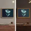 Bladeren - Bloem - Glazen - Donkerblauw Light Box met batterij (Wandlamp) middel -sfeer3