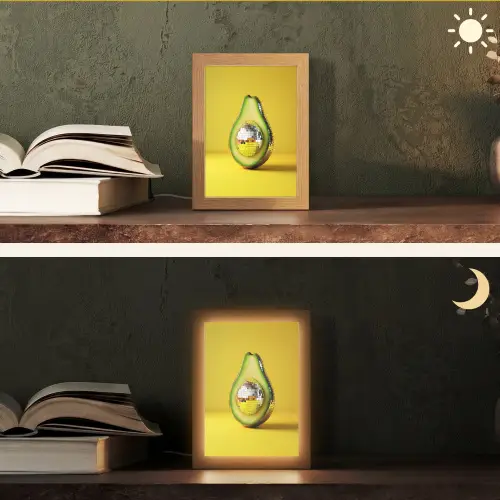 Avocado - Discobal - Geel - Glitter Light Box met kabel (Tafellamp) klein -sfeer3
