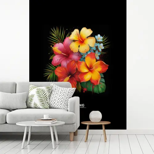 Tropische bloemen in street art stijl fotobehang vinyl groot -woonkamer
