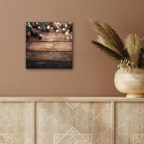 Kerstdecoratie - Houten - Dennenappel - Bruin aluminium wit klein -sfeer4