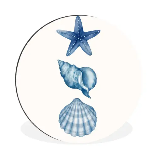 Zeester - Schelpen - Blauw Wandcirkel aluminium klein -3d