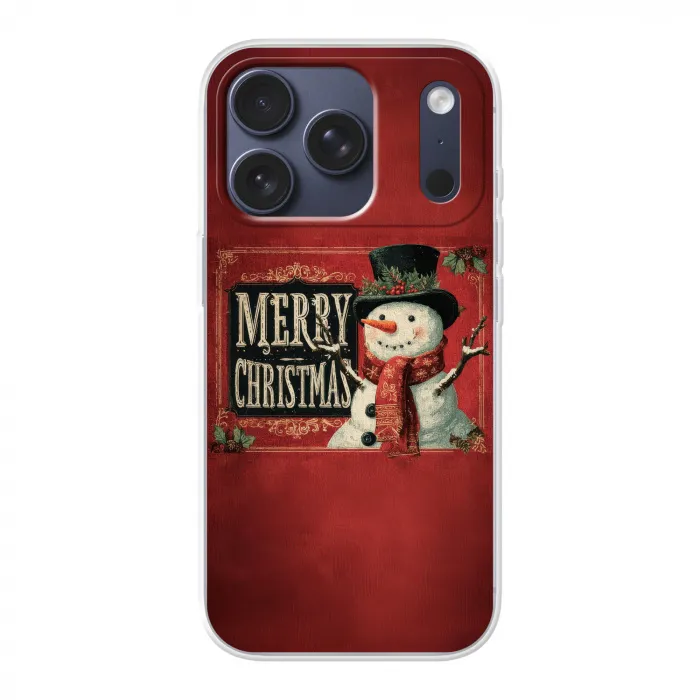Klassiek - Kerstgroet - Sneeuwpop - Rood Telefoonhoesje iPhone 17 Pro klein -3d