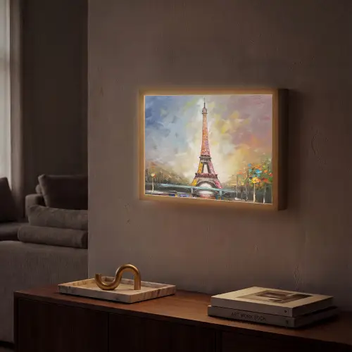 Eiffeltoren - Schilderij - Olieverf - Parijs Light Box met batterij (Wandlamp) middel -sfeer1