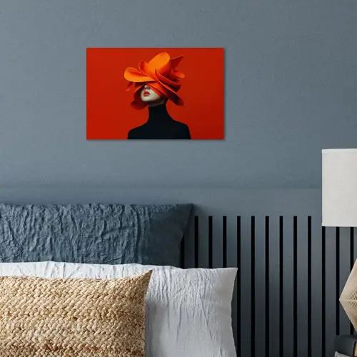 Oranje - Hoed - Vrouw poster papier klein -sfeer2