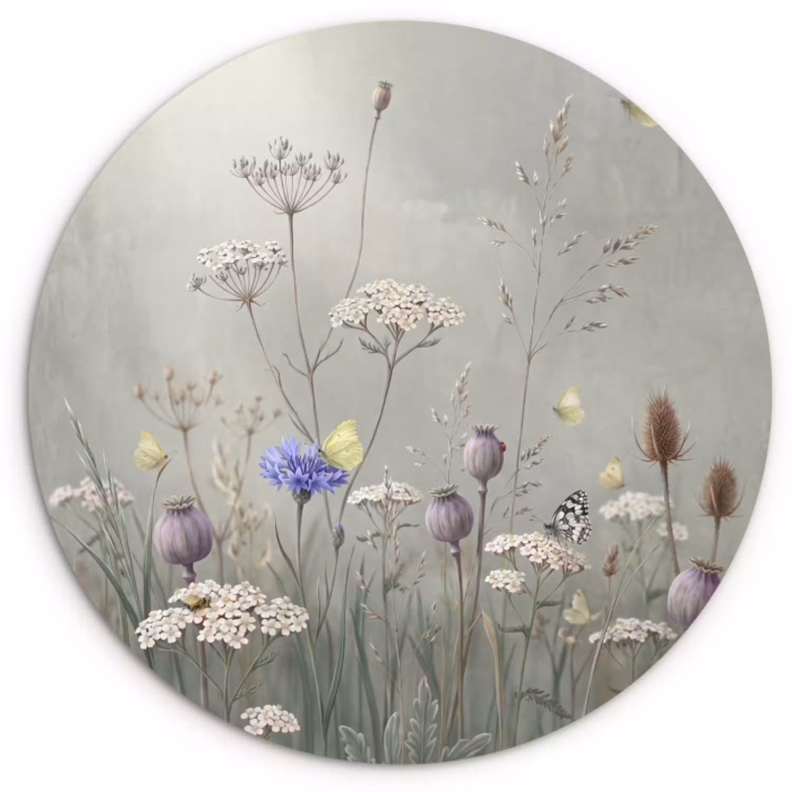 Vlinders - Wildbloemen - Illustratie - Kleurrijk Wandcirkel kunststof plaat 5mm dik klein -3d