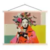 Retro - Vrouw - Kopje - Vlinders textielposter latten blank klein -3d