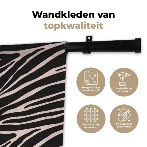 Zebra - Zwart - Roze Wandkleed katoen klein 269 -sfeer2