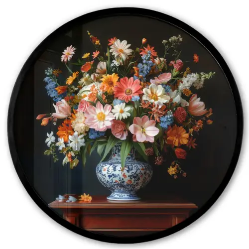 Boeket - Roze - Bloemen - Vaas Fotolijst rond zonder passe partout klein -3d