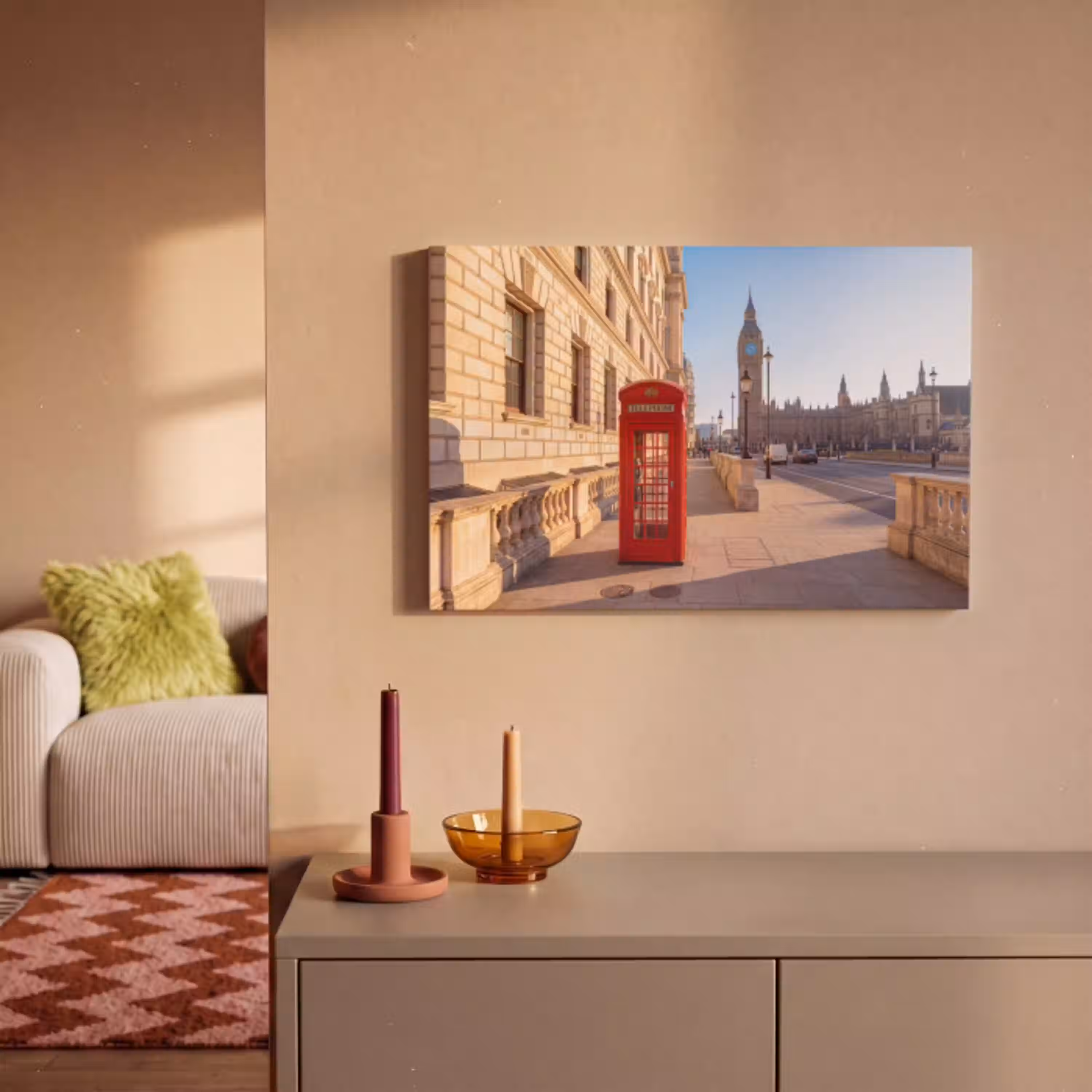 Telefooncel - Rood - Londen - Stad - Architectuur canvas 2cm klein -sfeer1
