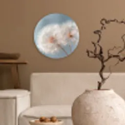 Paardenbloemen - Pluisjes - Wit Wandcirkel kunststof plaat 5mm dik klein -sfeer1