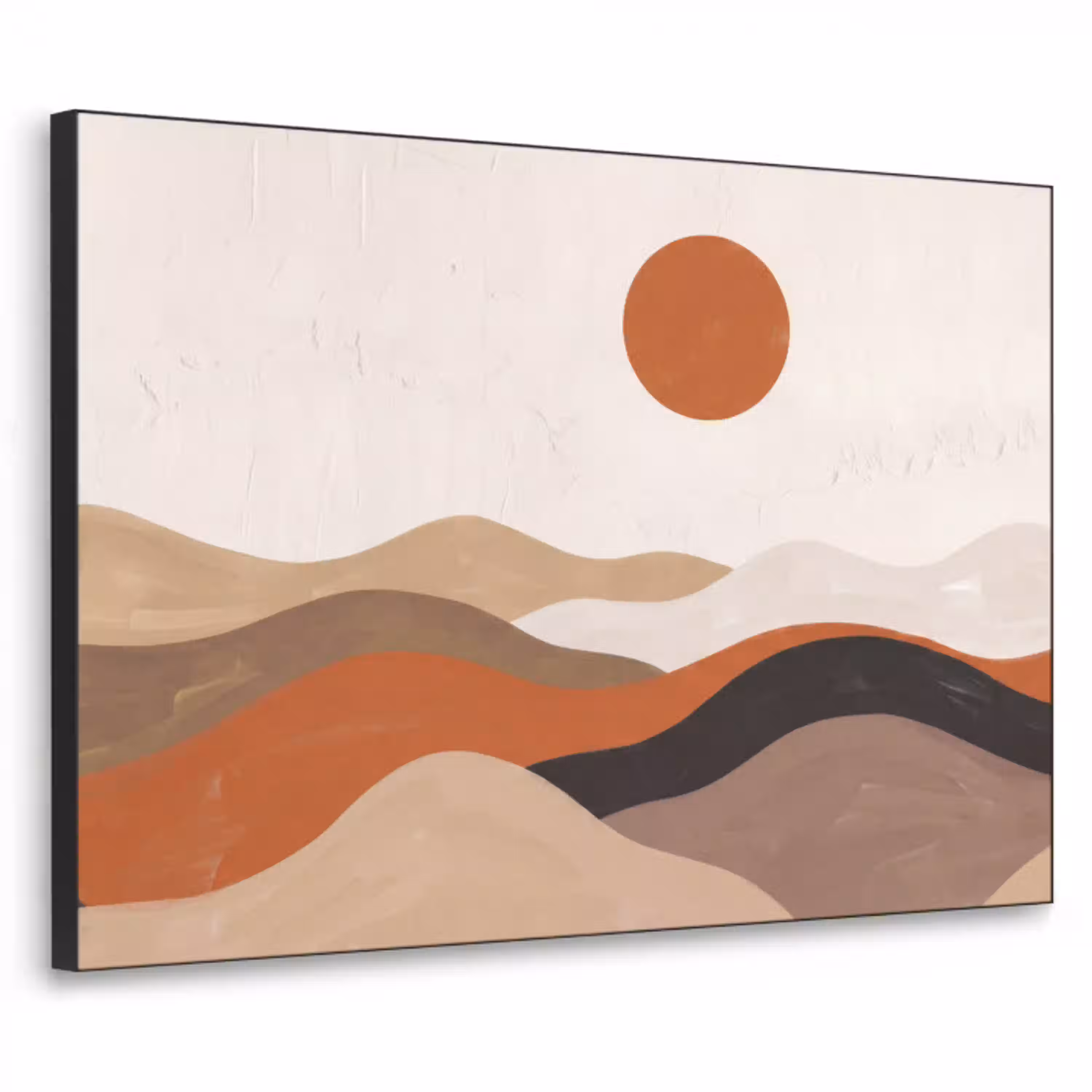 Landschap - Heuvels - Zon - Abstract - Oranje Textielframe zwart klein -3d