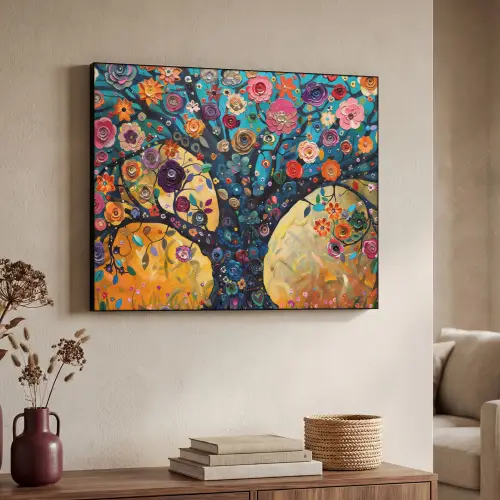 Boom - Levensboom - Kleurrijk - Bloemen - Modern Textielframe zwart klein -sfeer3