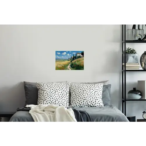 Zandpad - Huis - Bomen - Grasveld Muursticker klein -slaapkamer