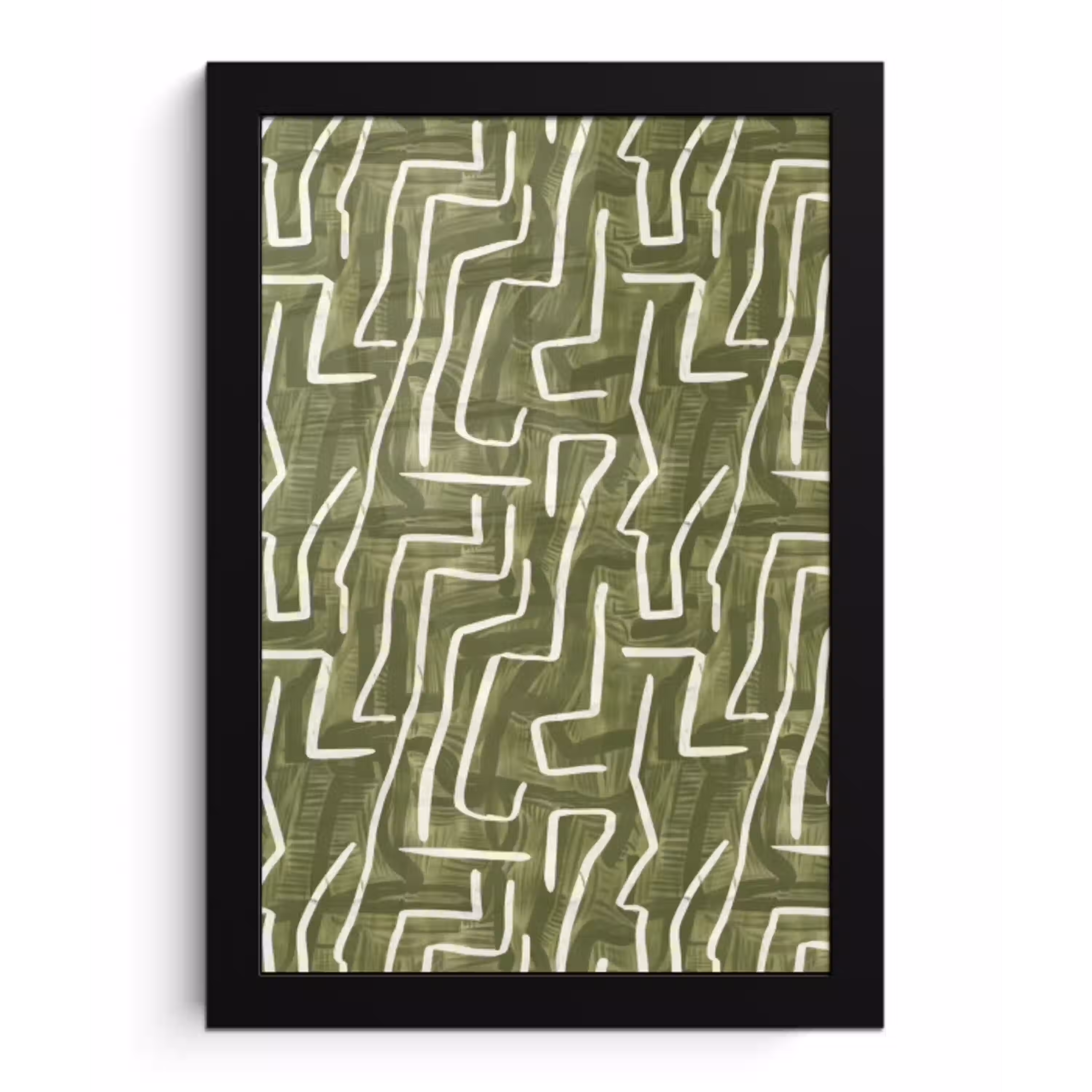 Groen - Abstract - Penseelstreken - Patroon fotolijst zwart zonder passe partout klein 224 -3d
