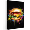 Hamburger - Graffiti - Verf - Kleurrijk - Eten - Abstract Tuinposter op houten frame 2 cm dik klein -3d