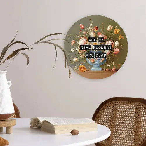 Bloem - Quote - Vintage - Art Wandcirkel kunststof plaat 5mm dik klein -sfeer4