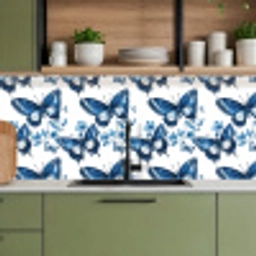 Blauw - Vlinders - Bloemen - Wit keuken achterwand 2 middel 871 -sfeer3