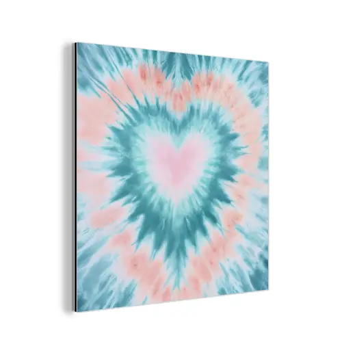Hartvormig - Tie dye - Pasteltinten - Lichtgroen aluminium wit klein -3d