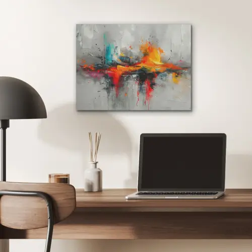 Moderne kunst - Oranje - Grijs - Abstract PET vilt klein -sfeer5