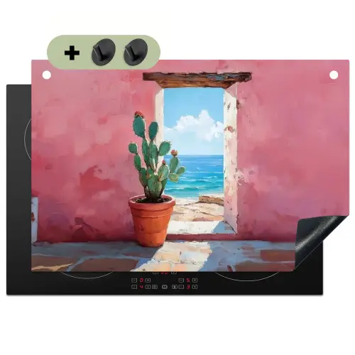 Zee - Roze - Cactus Inductie beschemer met haakjes klein -3d