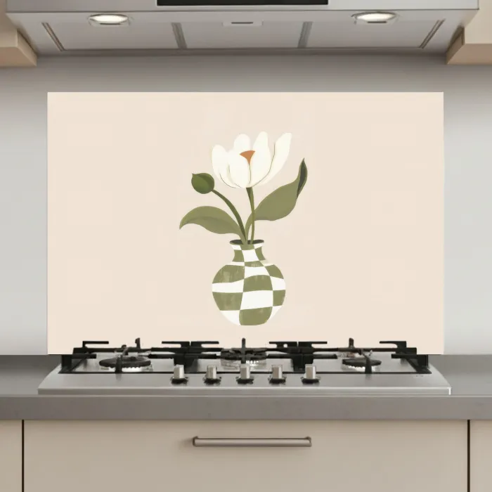 Vaas - Geruit - Bloem - Groen keuken achterwand spatscherm klein -3d_website